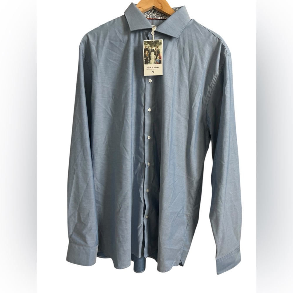 Moods of Norway Dress Shirt XXL Classic Fit Blue Long Sleeve Button Front Cotton